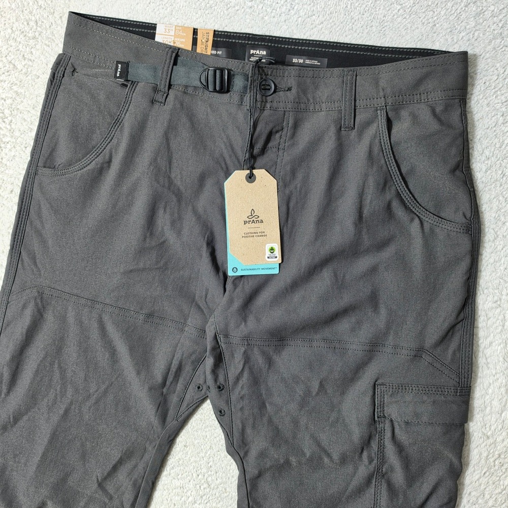 NEW Prana Stretch Zion Pant II Mens 33/30 Dark‎ Iron Straight Leg Cargo Stretch